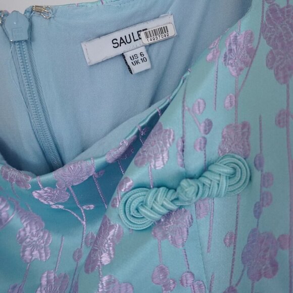 Sau Lee Jen Chinese Jacquard Blue w Purple Floral Mini Dress 6 - Picture 9 of 14